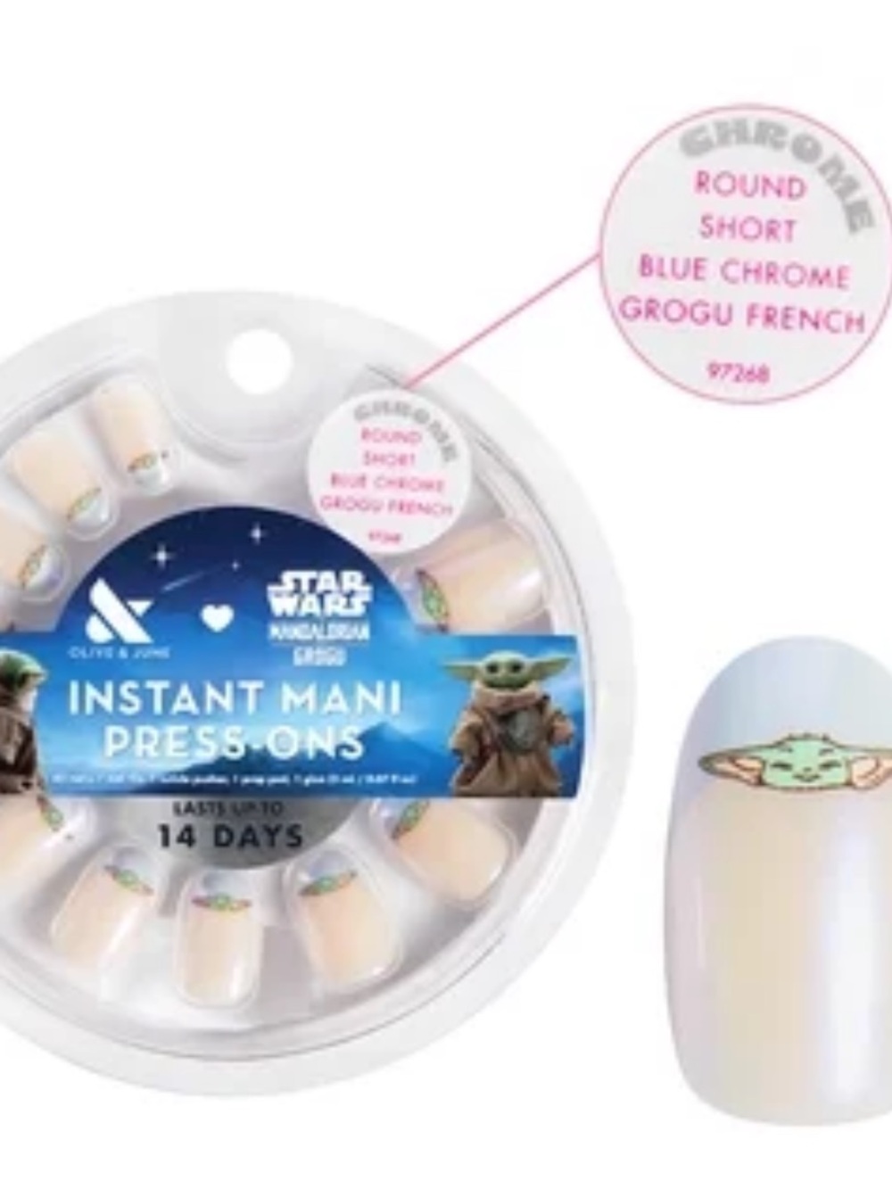 Star Wars Grogu Instant Mani Press-Ons in Beige with Green Accent